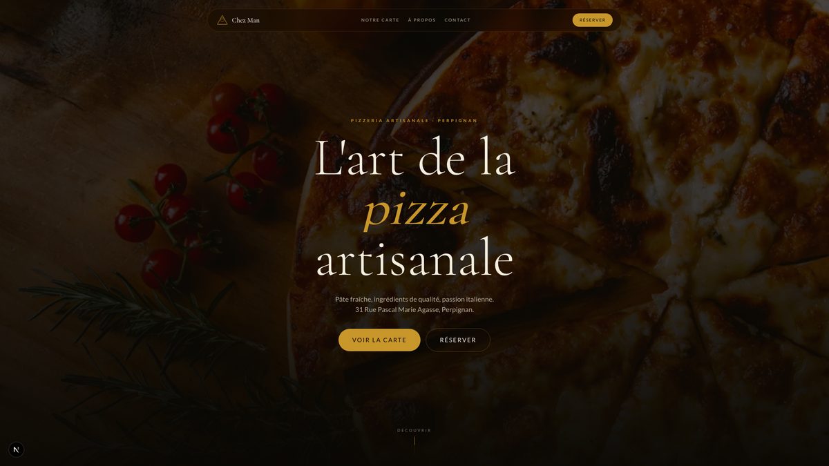 Chez Man Pizzeria Perpignan — Site web Next.js par Digital AM