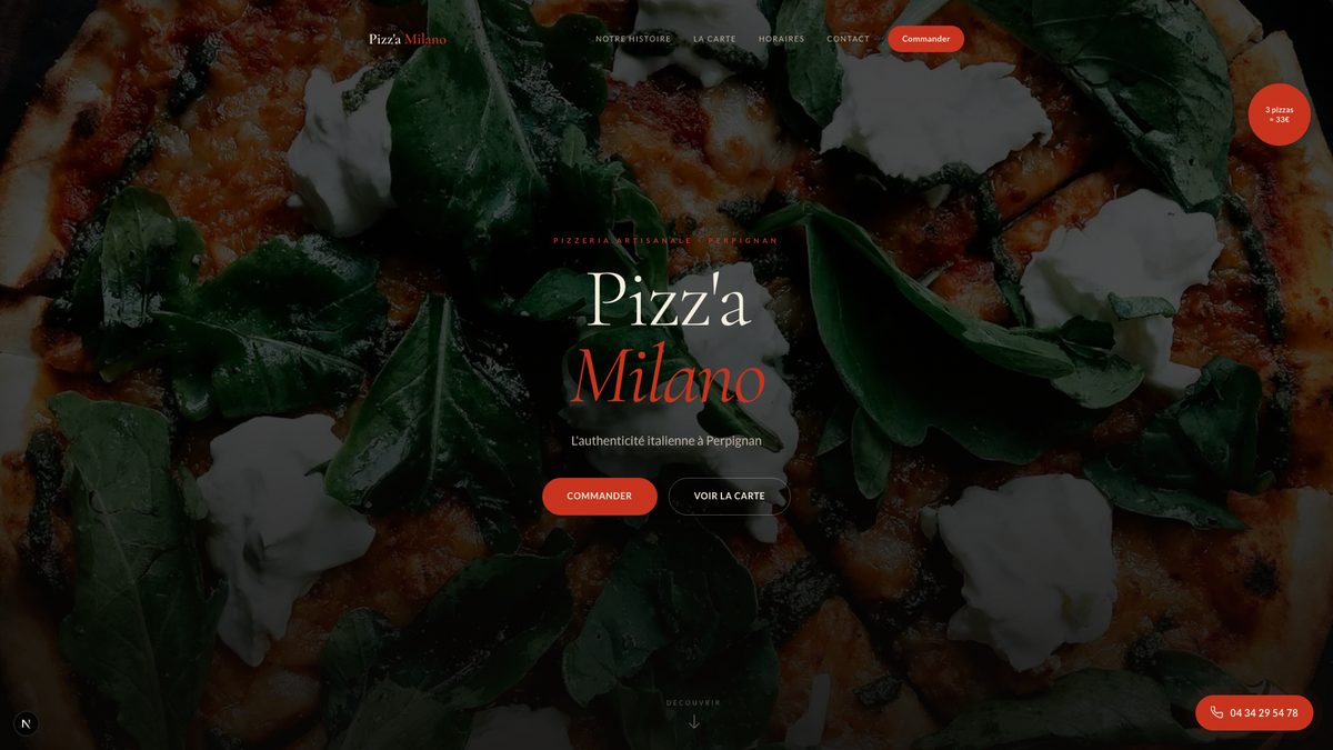 Pizz'a Milano Perpignan — Site restaurant gastronomique Next.js GSAP par Digital AM